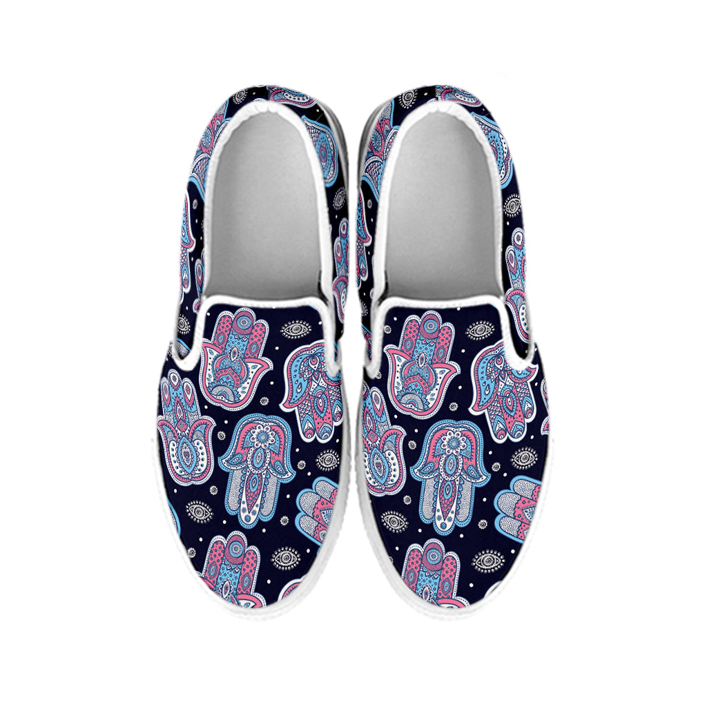 Boho Hamsa Pattern Print White Slip On Shoes