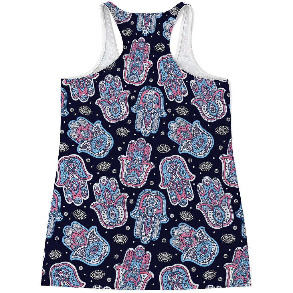 Boho Hamsa Pattern Print Women's Racerback Tank Top