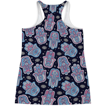 Boho Hamsa Pattern Print Women's Racerback Tank Top