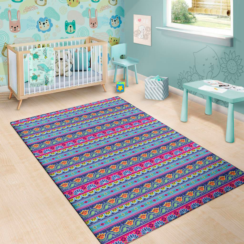 Boho Indian Lotus Pattern Print Area Rug