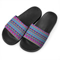 Boho Indian Lotus Pattern Print Black Slide Sandals