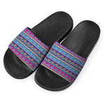 Boho Indian Lotus Pattern Print Black Slide Sandals