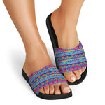 Boho Indian Lotus Pattern Print Black Slide Sandals