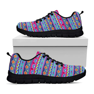 Boho Indian Lotus Pattern Print Black Sneakers