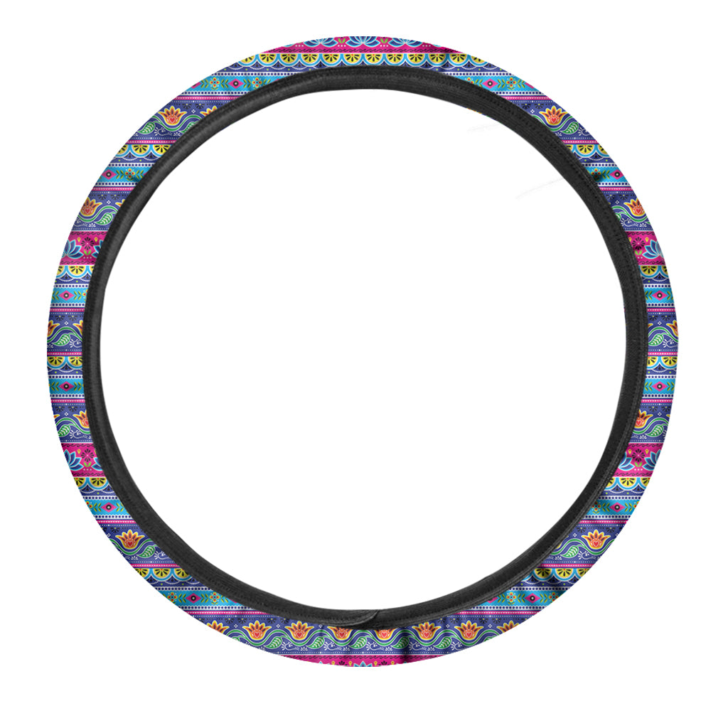 Boho Indian Lotus Pattern Print Car Steering Wheel Cover