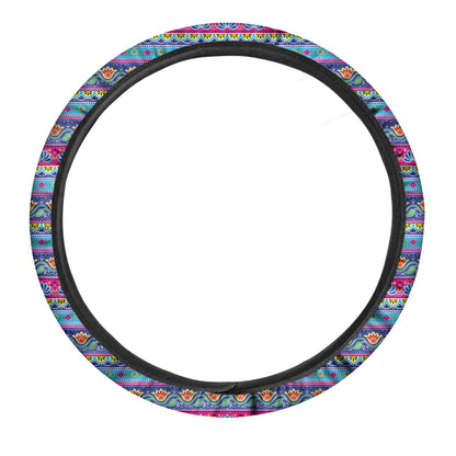 Boho Indian Lotus Pattern Print Car Steering Wheel Cover