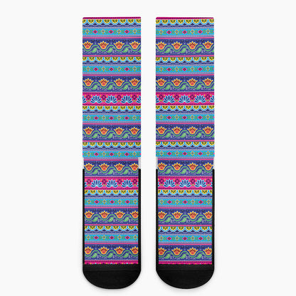 Boho Indian Lotus Pattern Print Crew Socks