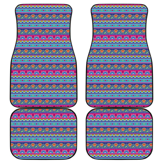 Boho Indian Lotus Pattern Print Front and Back Car Floor Mats