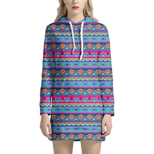 Boho Indian Lotus Pattern Print Hoodie Dress