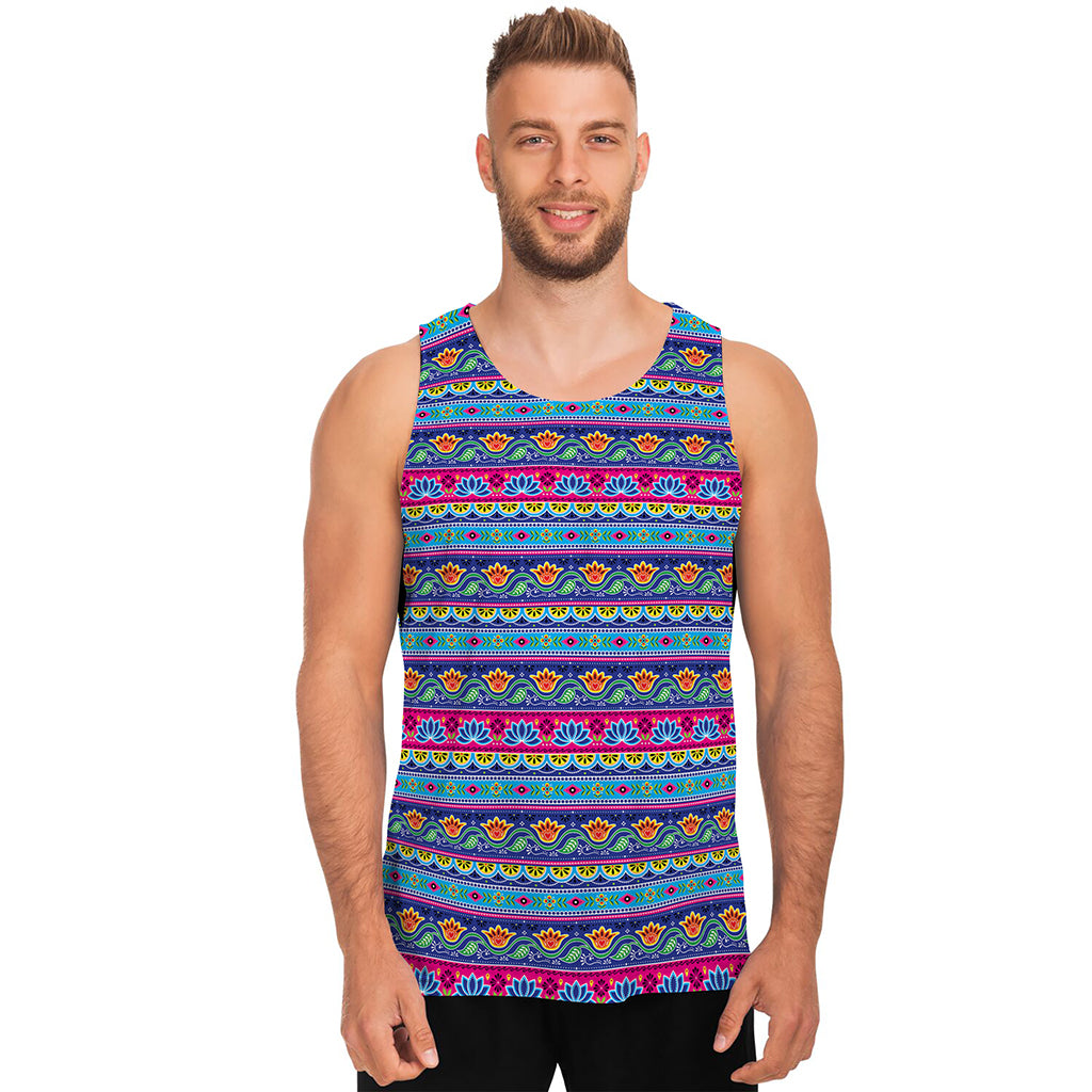 Boho Indian Lotus Pattern Print Men's Tank Top