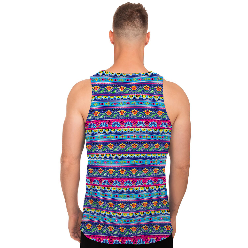 Boho Indian Lotus Pattern Print Men's Tank Top