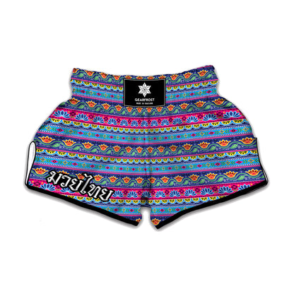 Boho Indian Lotus Pattern Print Muay Thai Boxing Shorts