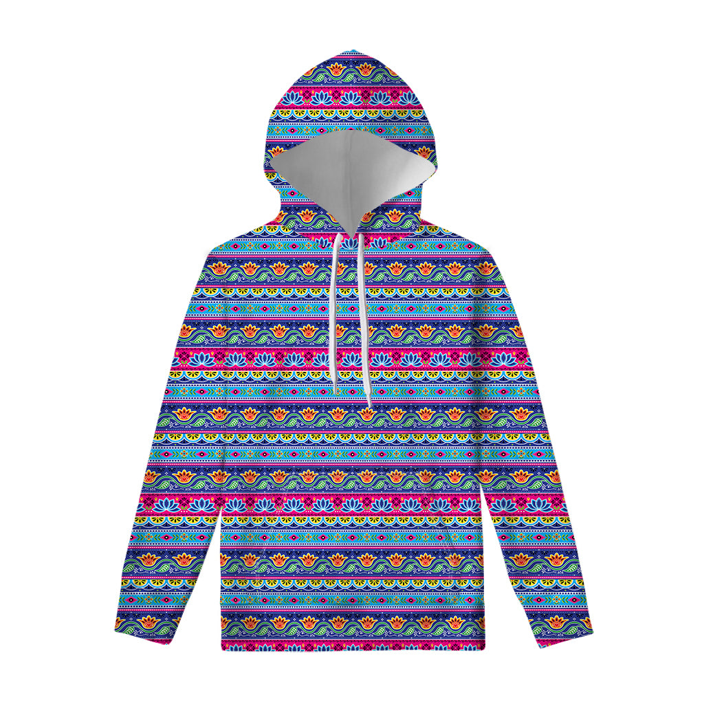 Boho Indian Lotus Pattern Print Pullover Hoodie