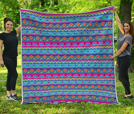 Boho Indian Lotus Pattern Print Quilt