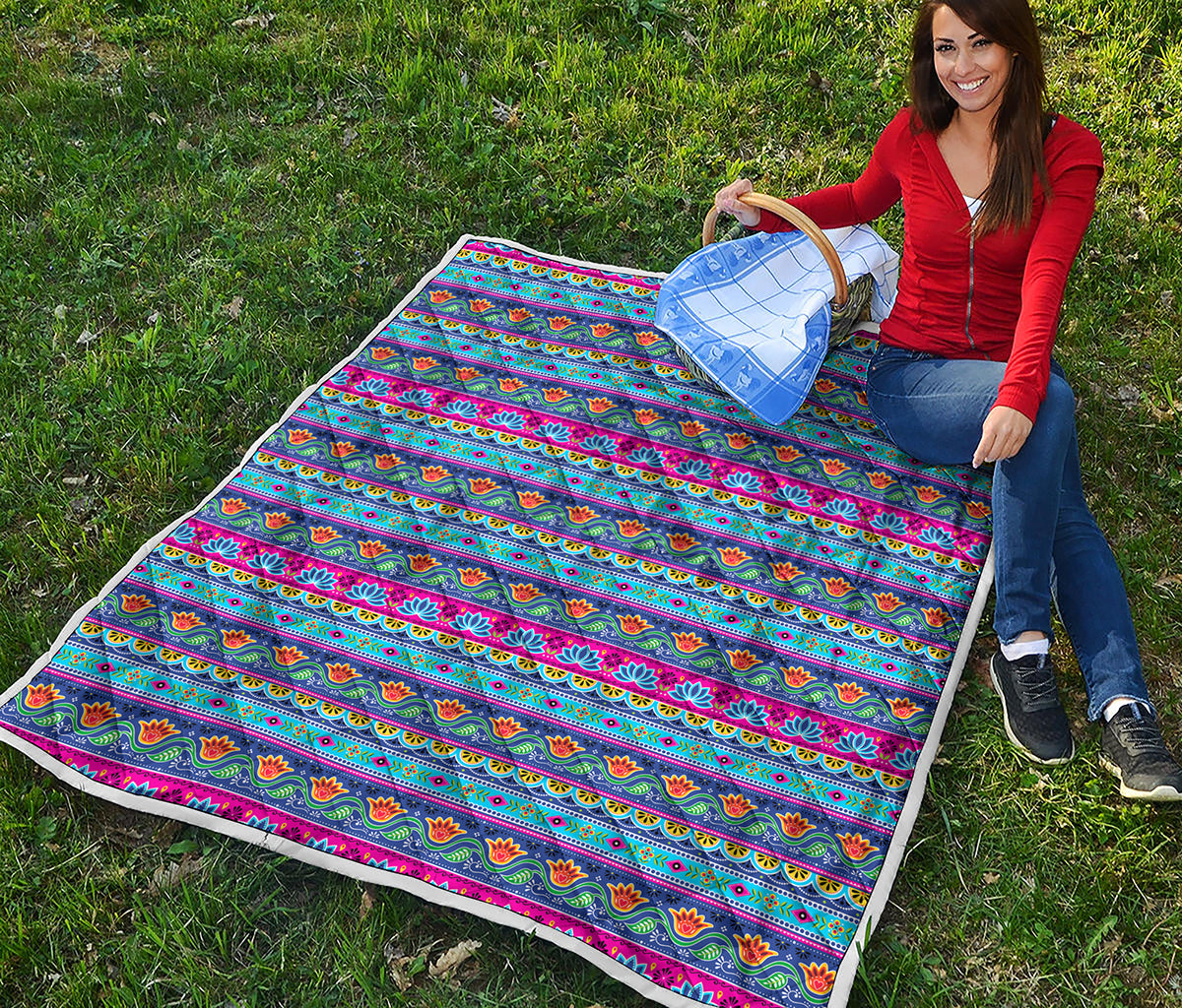 Boho Indian Lotus Pattern Print Quilt