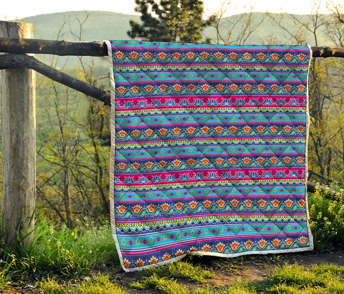 Boho Indian Lotus Pattern Print Quilt