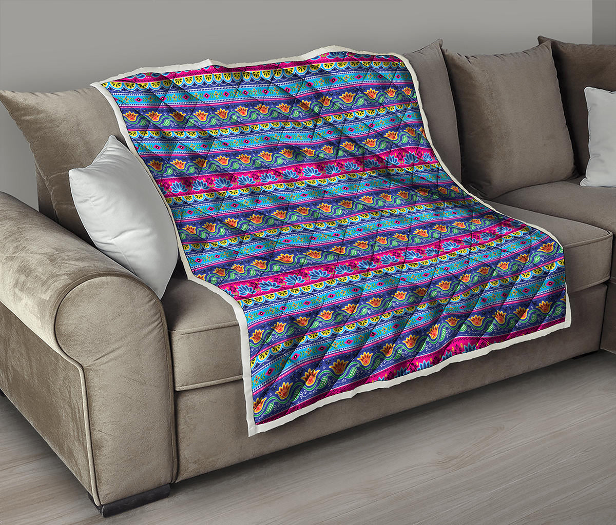 Boho Indian Lotus Pattern Print Quilt