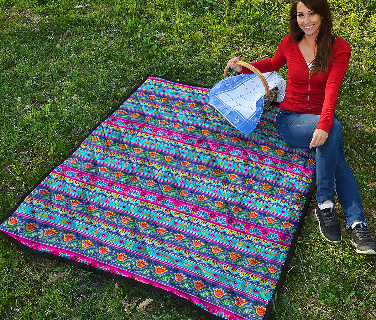 Boho Indian Lotus Pattern Print Quilt