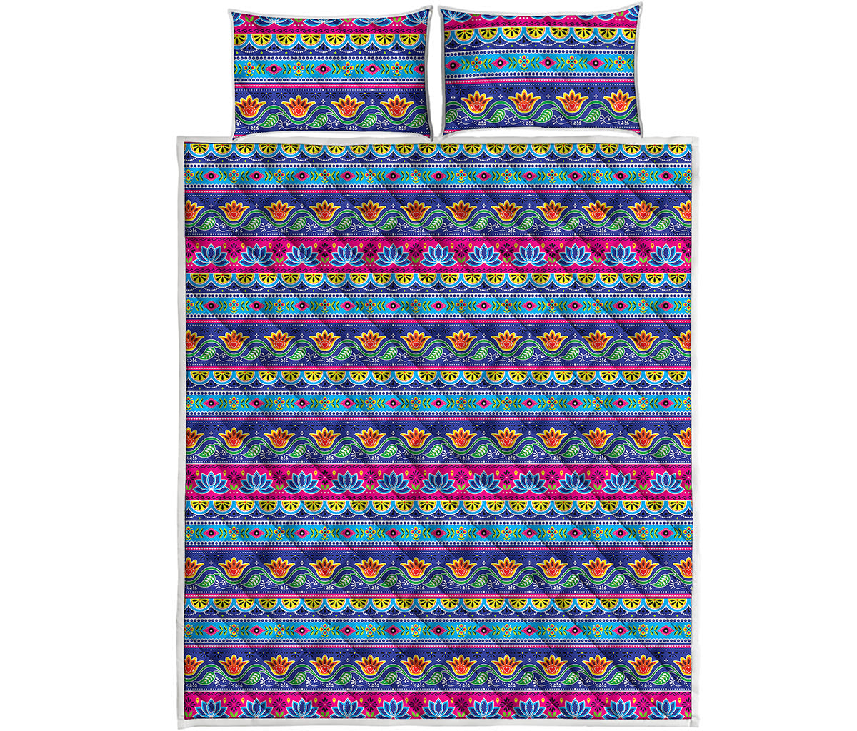 Boho Indian Lotus Pattern Print Quilt Bed Set