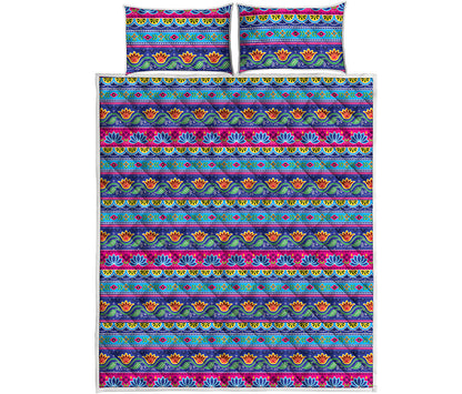 Boho Indian Lotus Pattern Print Quilt Bed Set
