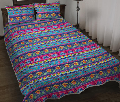 Boho Indian Lotus Pattern Print Quilt Bed Set