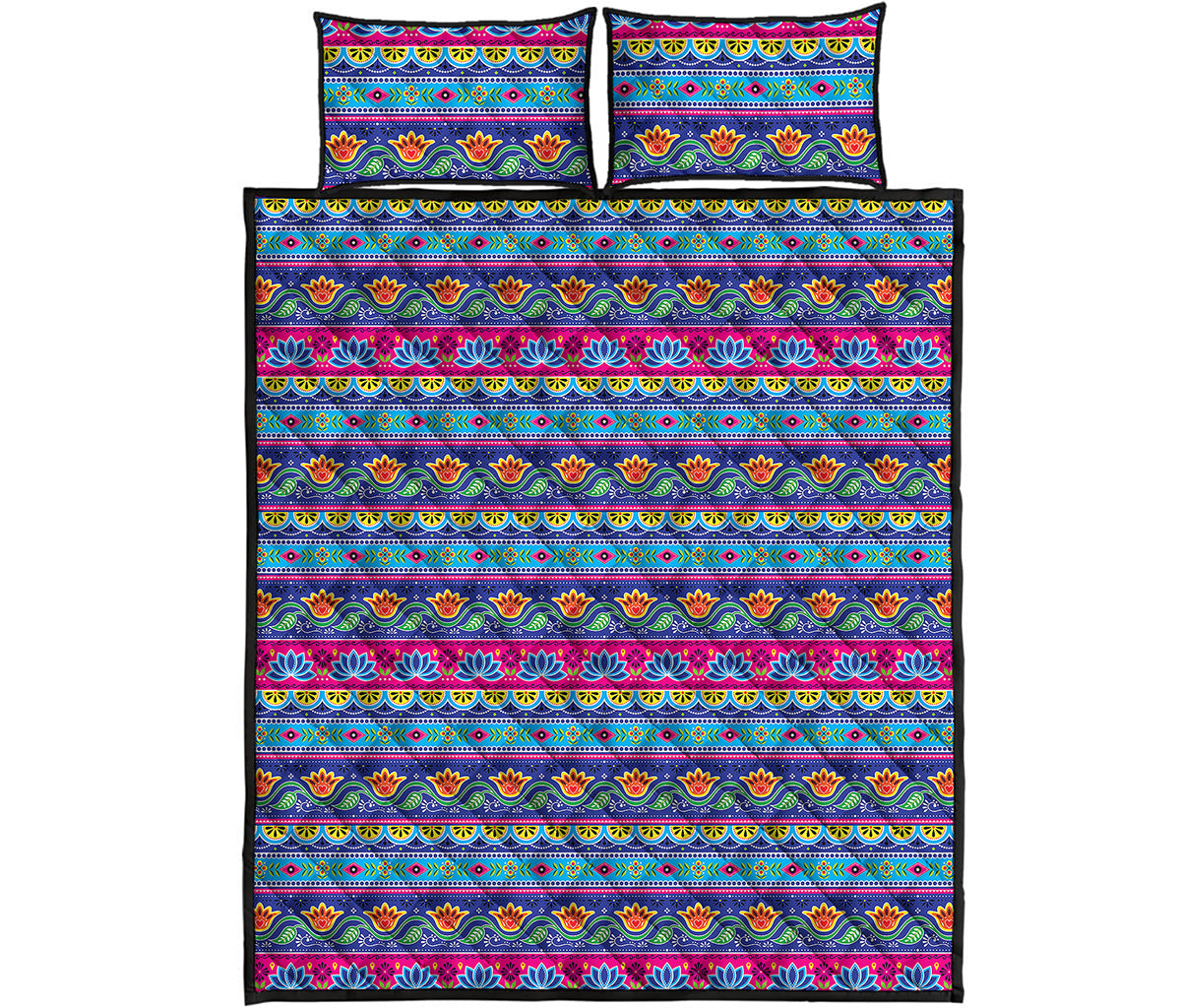Boho Indian Lotus Pattern Print Quilt Bed Set