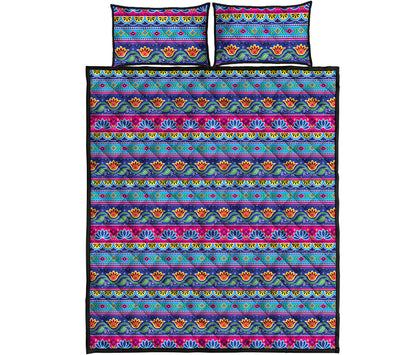 Boho Indian Lotus Pattern Print Quilt Bed Set
