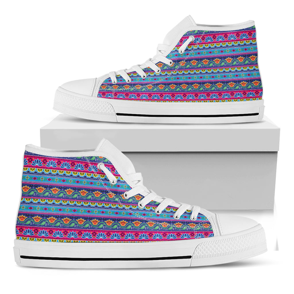 Boho Indian Lotus Pattern Print White High Top Shoes