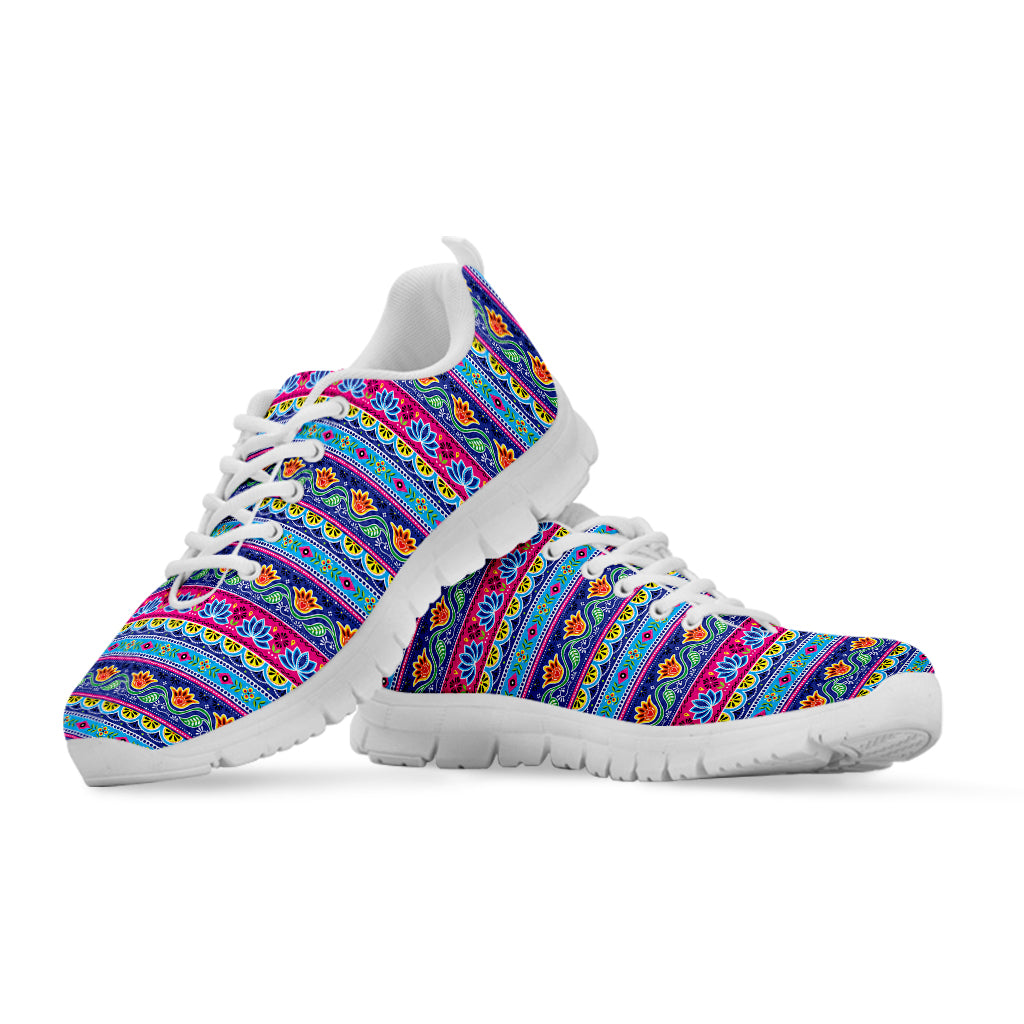 Boho Indian Lotus Pattern Print White Sneakers