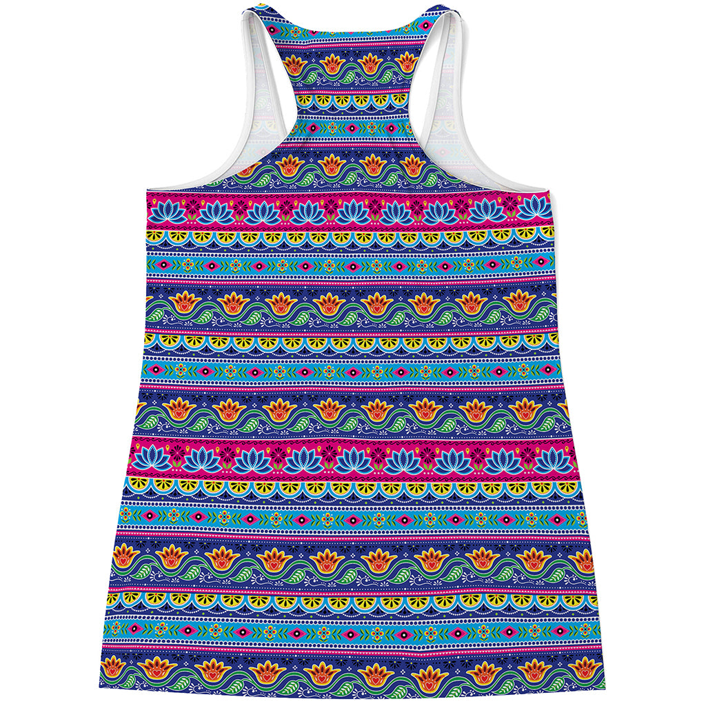 Boho Indian Lotus Pattern Print Women's Racerback Tank Top