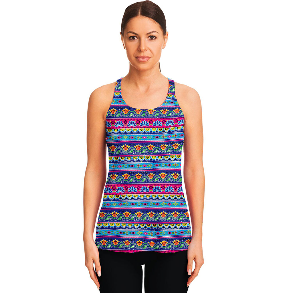 Boho Indian Lotus Pattern Print Women's Racerback Tank Top
