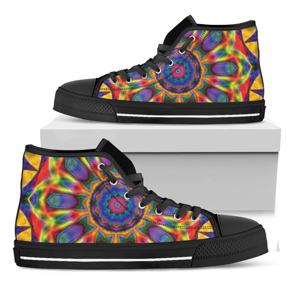 Boho Kaleidoscope Print Black High Top Shoes