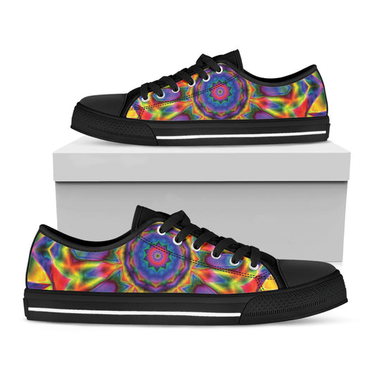 Boho Kaleidoscope Print Black Low Top Shoes