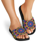 Boho Kaleidoscope Print Black Slide Sandals