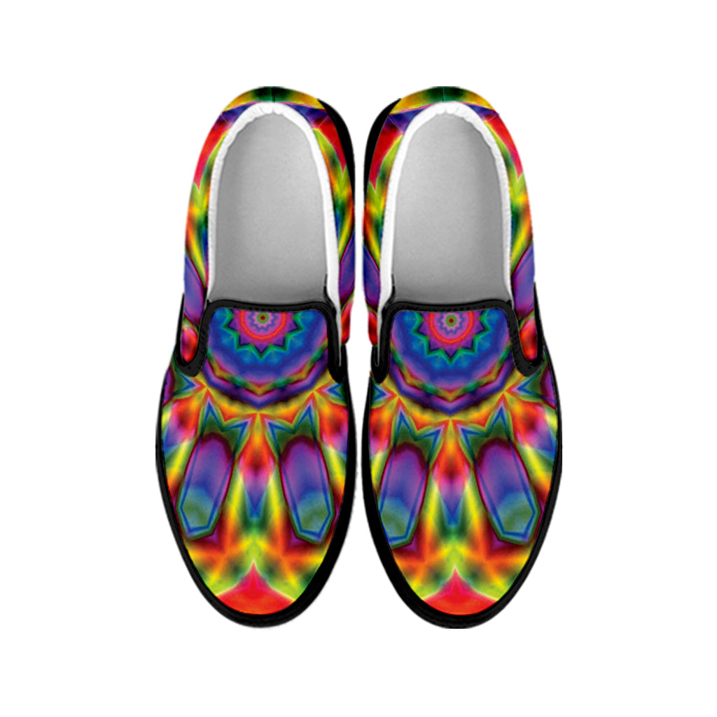 Boho Kaleidoscope Print Black Slip On Shoes