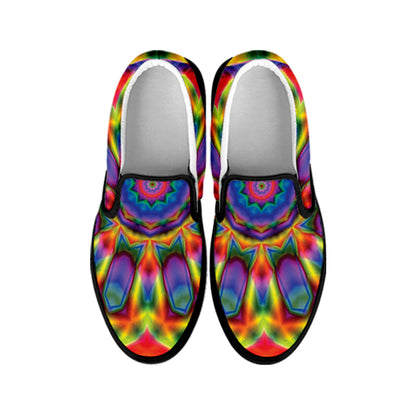 Boho Kaleidoscope Print Black Slip On Shoes