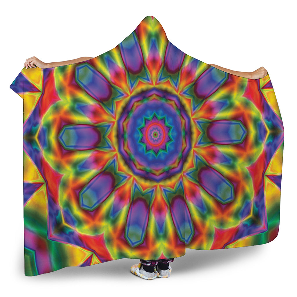 Boho Kaleidoscope Print Hooded Blanket