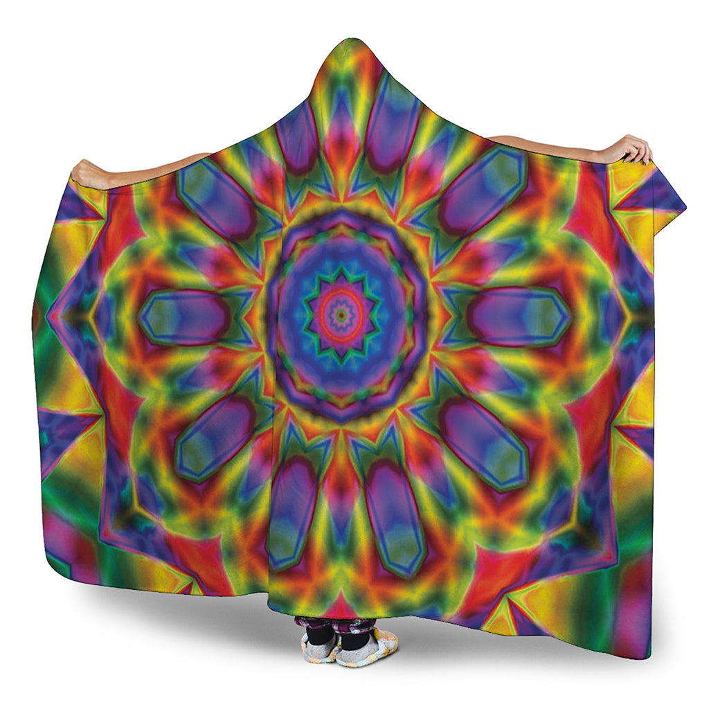 Boho Kaleidoscope Print Hooded Blanket
