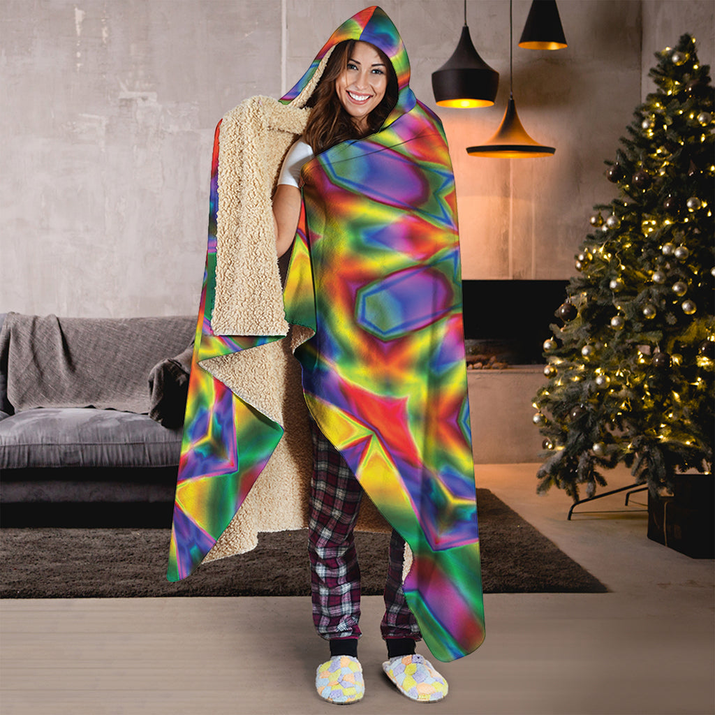 Boho Kaleidoscope Print Hooded Blanket