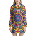 Boho Kaleidoscope Print Pullover Hoodie Dress