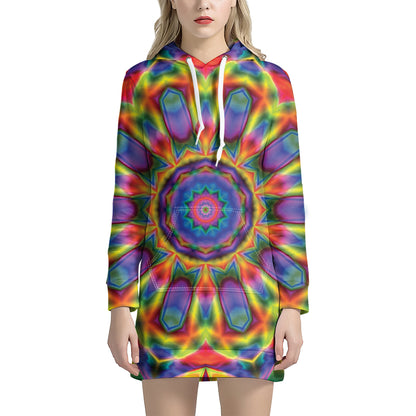 Boho Kaleidoscope Print Hoodie Dress