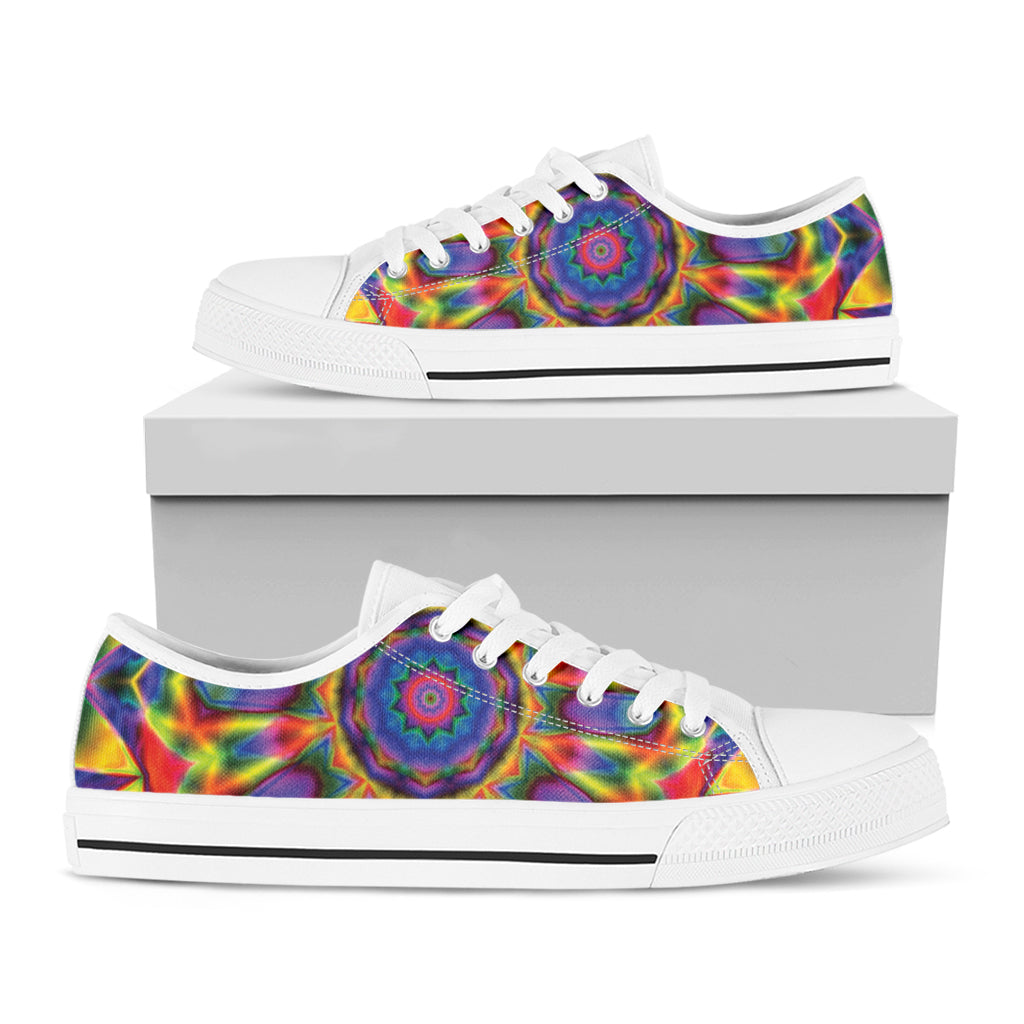 Boho Kaleidoscope Print White Low Top Shoes