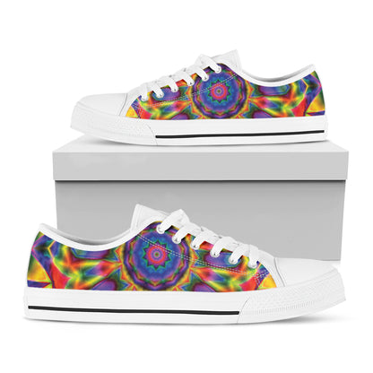 Boho Kaleidoscope Print White Low Top Shoes