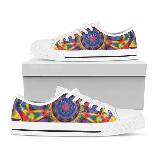 Boho Kaleidoscope Print White Low Top Shoes