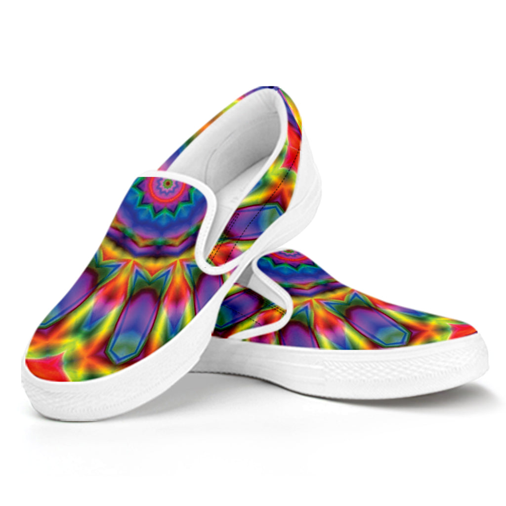 Boho Kaleidoscope Print White Slip On Shoes