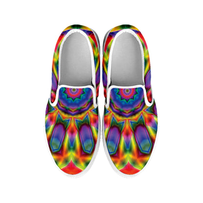Boho Kaleidoscope Print White Slip On Shoes