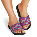 Boho Mandala Patchwork Pattern Print Black Slide Sandals