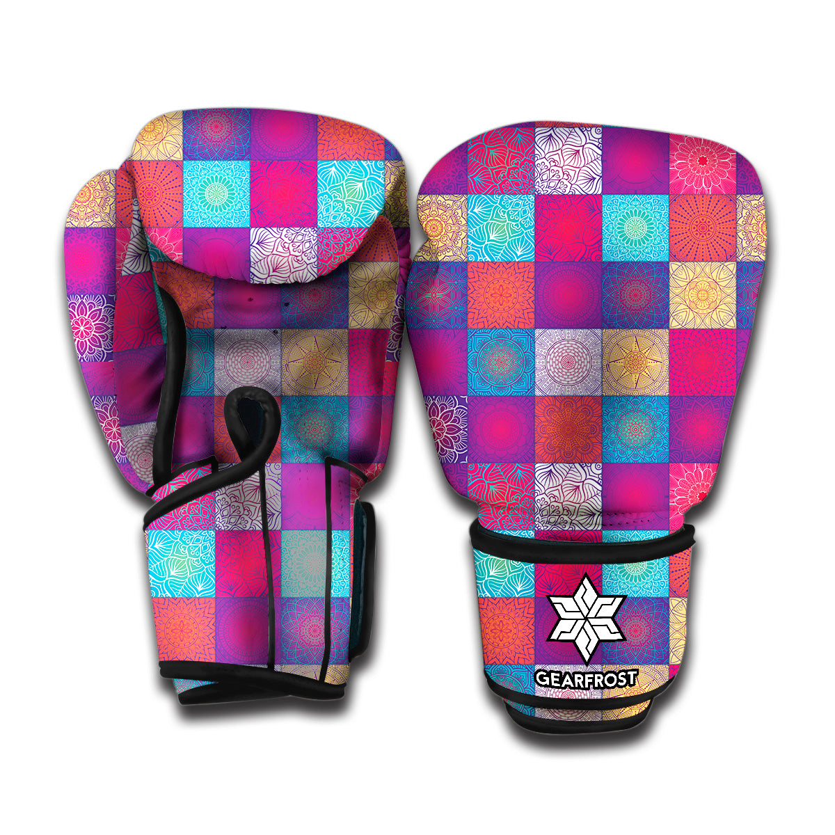 Boho Mandala Patchwork Pattern Print Boxing Gloves