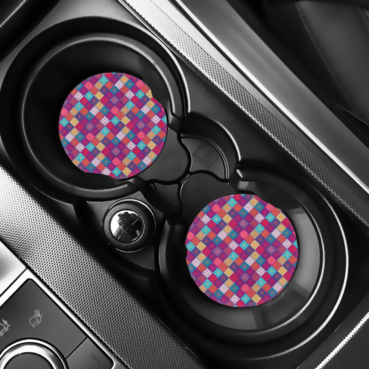 Boho Mandala Patchwork Pattern Print Car Coasters