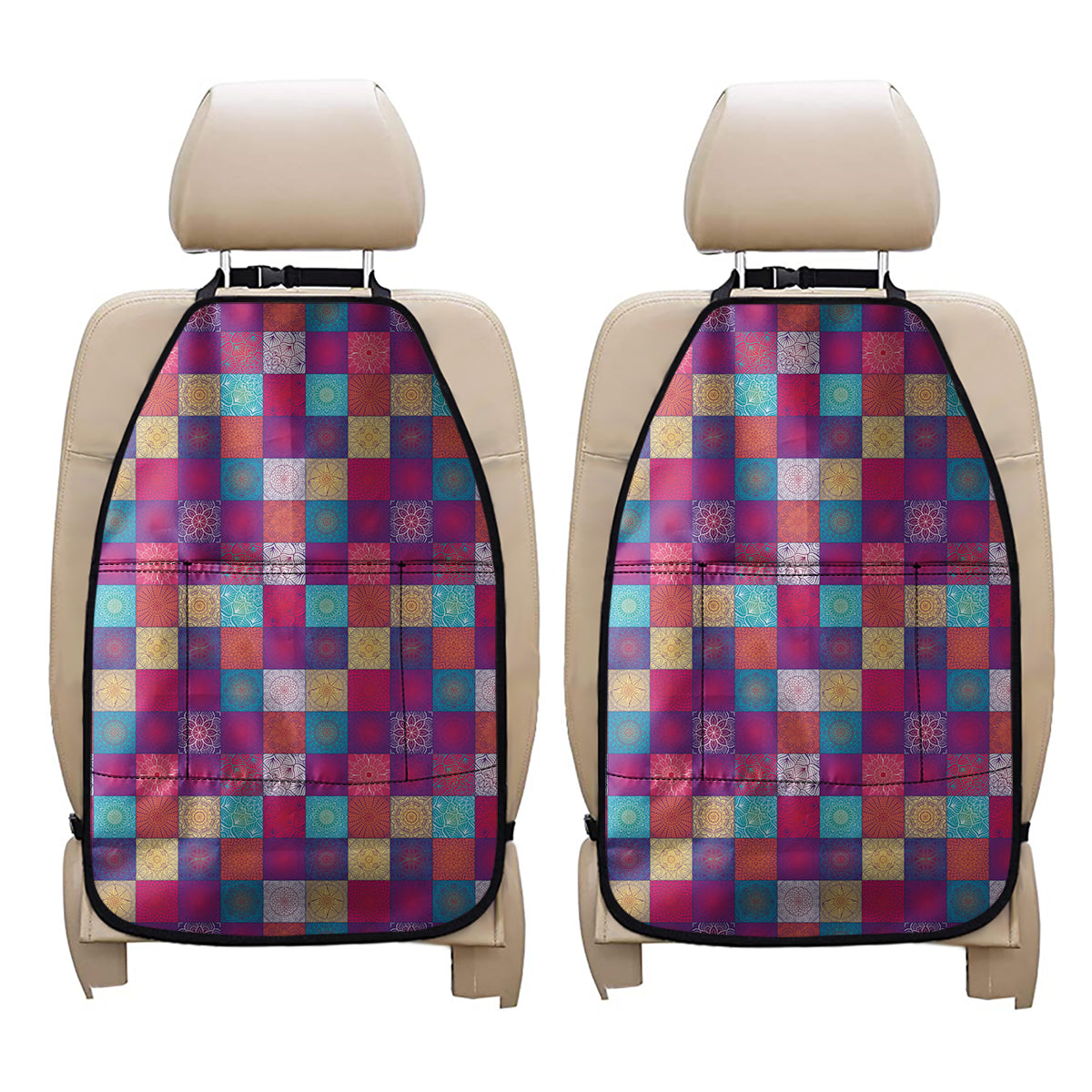 Boho Mandala Patchwork Pattern Print Car Seat Organizers